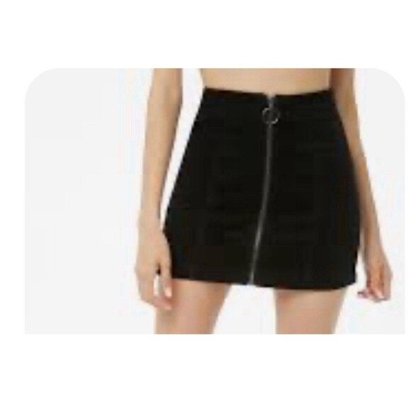 Forever 21 Women's Black Corduroy Front Zip A-Line Mini Skirt Size 26 Small S - Picture 1 of 5